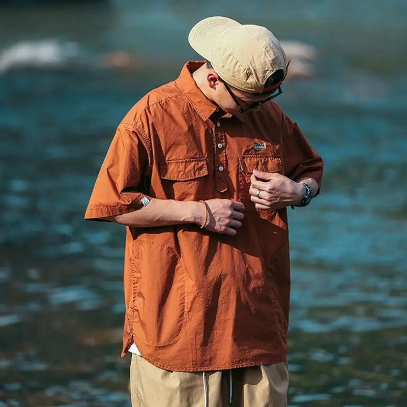 

Мужская рубашка больших размеров (до 300 фунтов), с отложным воротником, свободного кроя, в американском стиле, летняя, повседневная, с четырьмя пуговицами