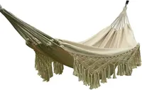 Handmade Cotton Woven Balcony Hammock Hanging Rope Chair Porch Swing with Crochet Fringe for Backyard Patio Garden