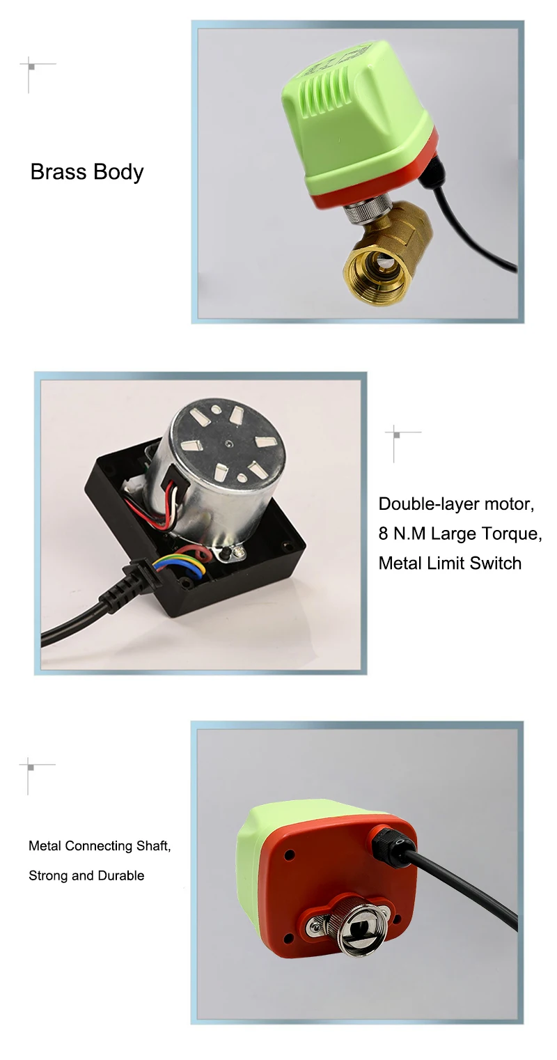 1/2" 3/4" 1" 2" IP65 Wasserdichtes motorisiertes Kugelventil 3-Draht 2-Wege-Steuerung Messing Elektro-Kugelventil Großes Drehmoment Metallmotor – Detail 6