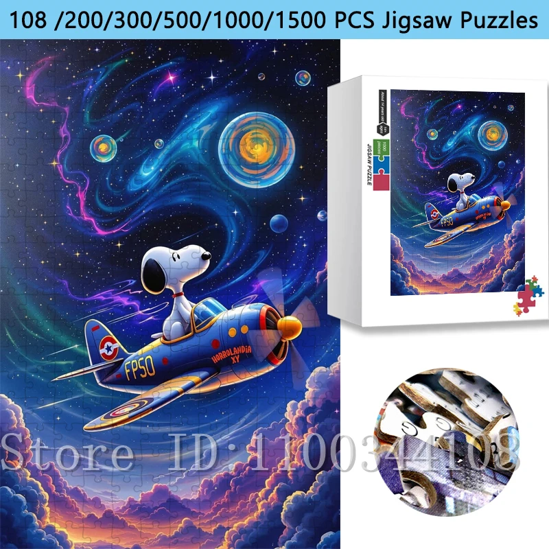 

Cute Snoopy Flying Space Puzzle Galaxy Sky Vintage Planejigsaw Puzzles Handmade Toys Gift for Kids & Adults