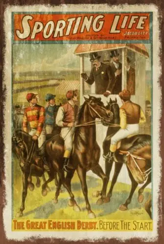 Sporting Life English Derby Horse Race Advert Aged Look Vintage Style Metal Sign sign