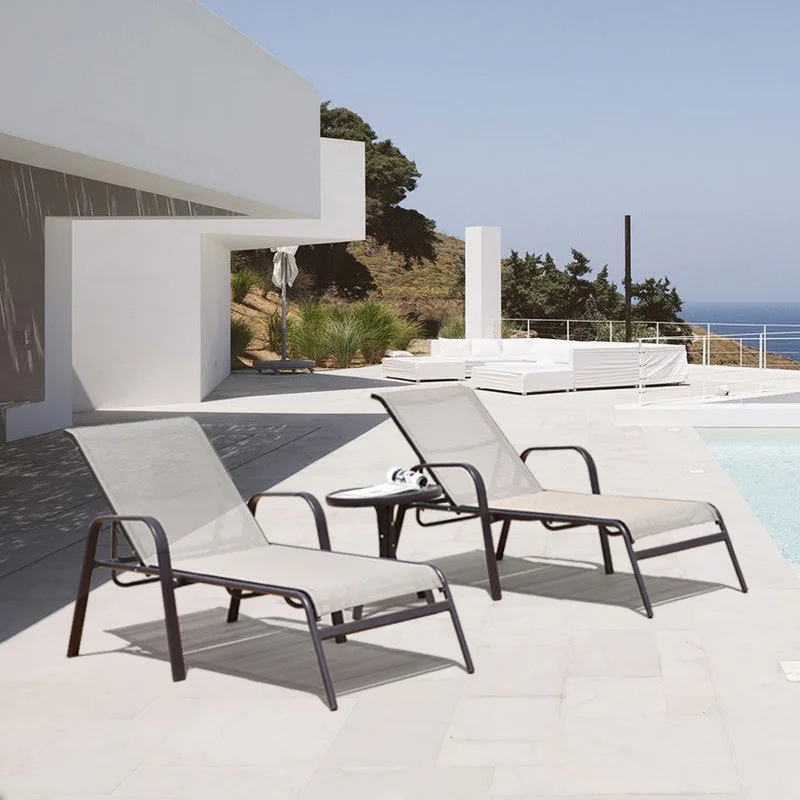 Breathable Mesh Adjustable Patio Chaise Lounge Weather-Resistant Metal Recliner for Backyard Hotel