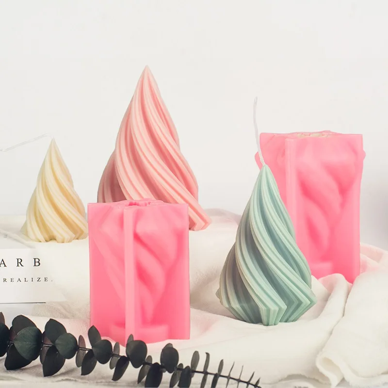 3D Pointed Spiral Candle Silicone Mold Rotating Wave Geometry Cake Chocolate Silicone Mold Soap Mold
