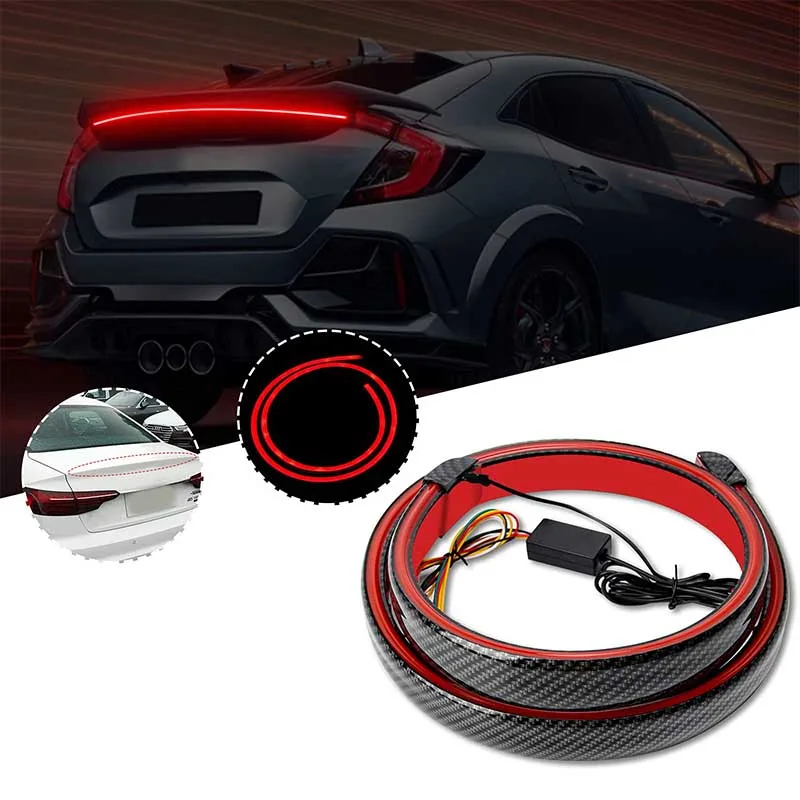 Universal Trunk Spoiler Wing Kit with Light, Carbon Fiber Accessories for Cars Driving Brake Turn Signal Running Trim Lamp 51in