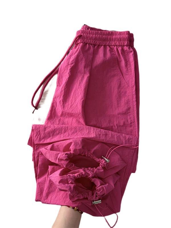 ドラゴンフルーツカラー クイドライ ハーレムパンツ レディース 夏 薄手 Dストリング エラスティック ハイウエスト スリミング カジュアルパンツ