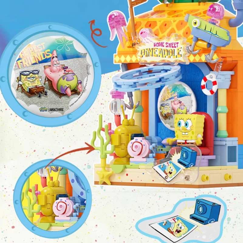 Cartoon Anime SpongeBob SquarePants Building Blocks Squidward Pineapple House Action Figure Model Desktop Decoration Toys Gift