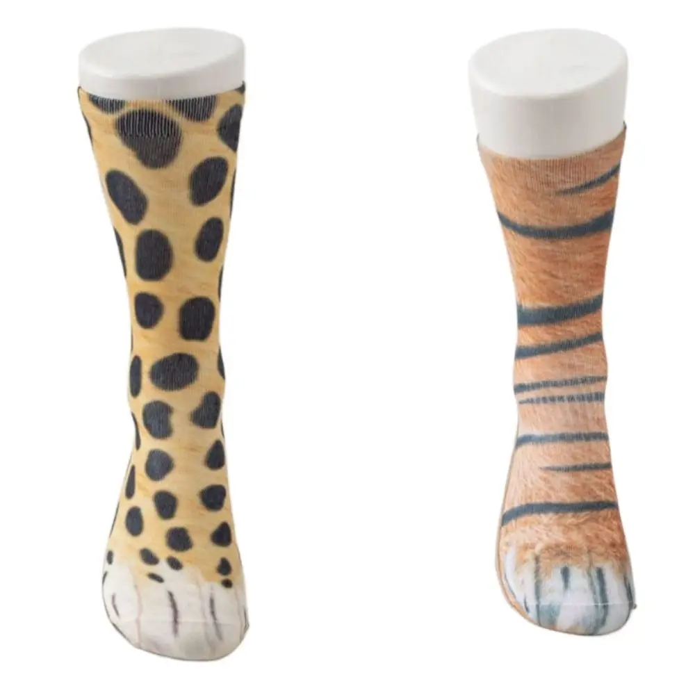 Gift Polyester 3D Print Animal Paw Socks Simulation Novelty Leopard Socks Harajuku Middle Tube Sock