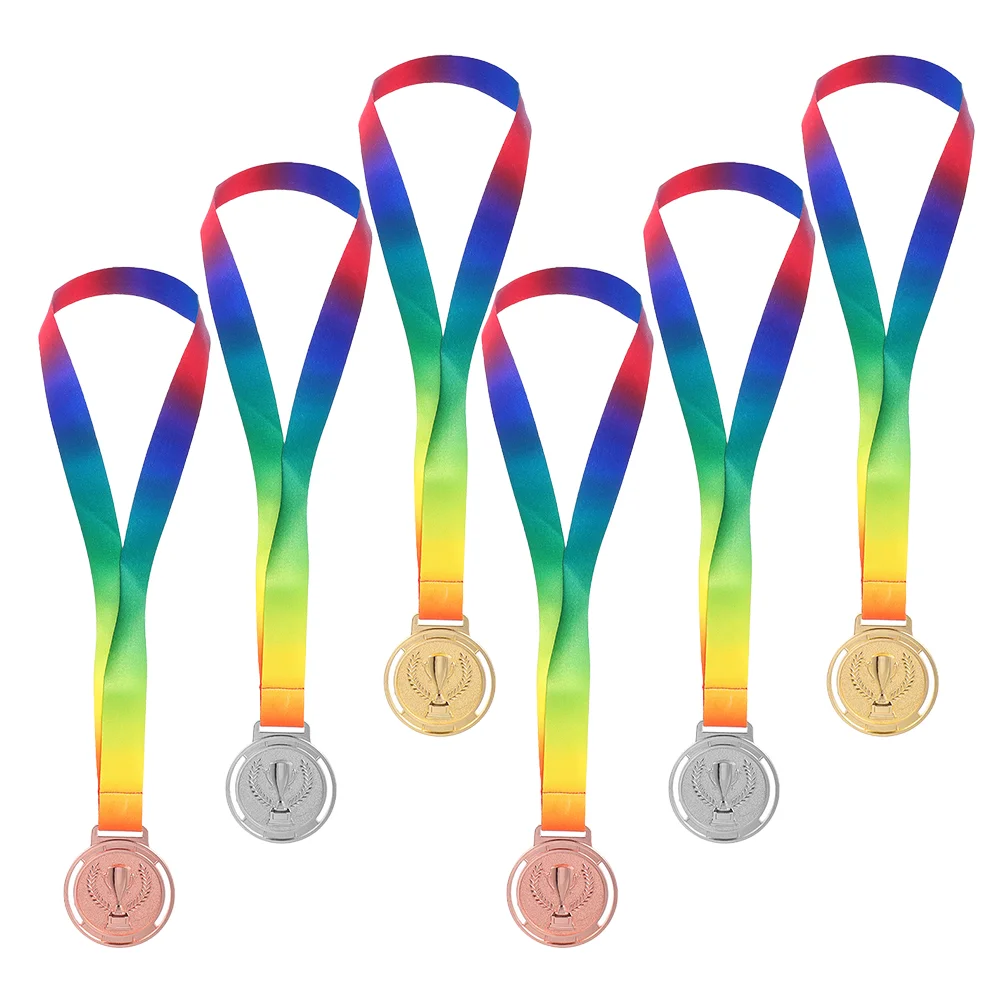 6Pcs Delicate Medals Interesting Competition Medal Decorative Sports Ball Medals With Lanyards Supplies