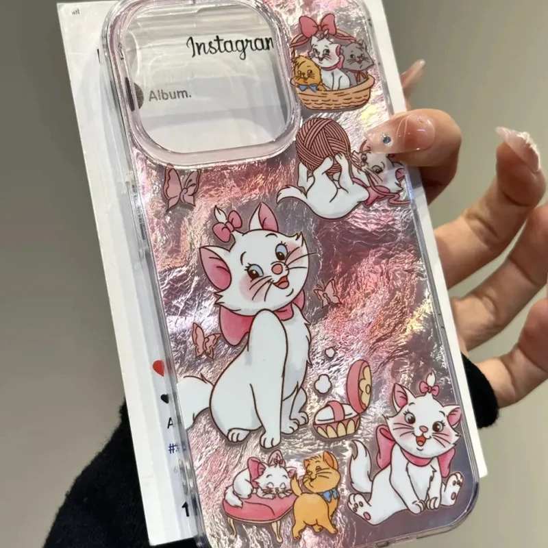 كارتون ماري القط القوس الوردي لطيف فتاة هدية جراب هاتف آيفون 16 15 14 13 12 11 برو ماكس XR XS ماكس 7 8 زائد MINI Y2K الحظ غطاء