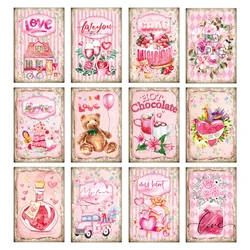 12pcs Pink Vintage Valentines Postcards,Shabby Chic Wall Collage Kit Room Decor, Cute Bear Love Cards Gift for Valentine,Wedding
