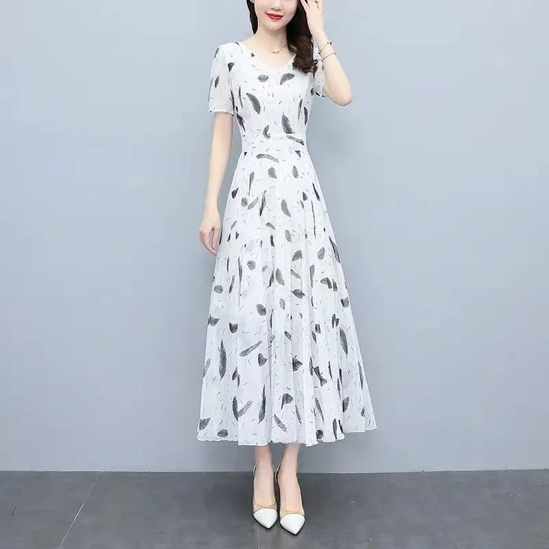 Sukienki maxi z wysokiej jakości białego szyfonu w stylu boho na lato 2025, vintage, codzienne, plażowe, eleganckie, dopasowane, na imprezę, midi, vestidos