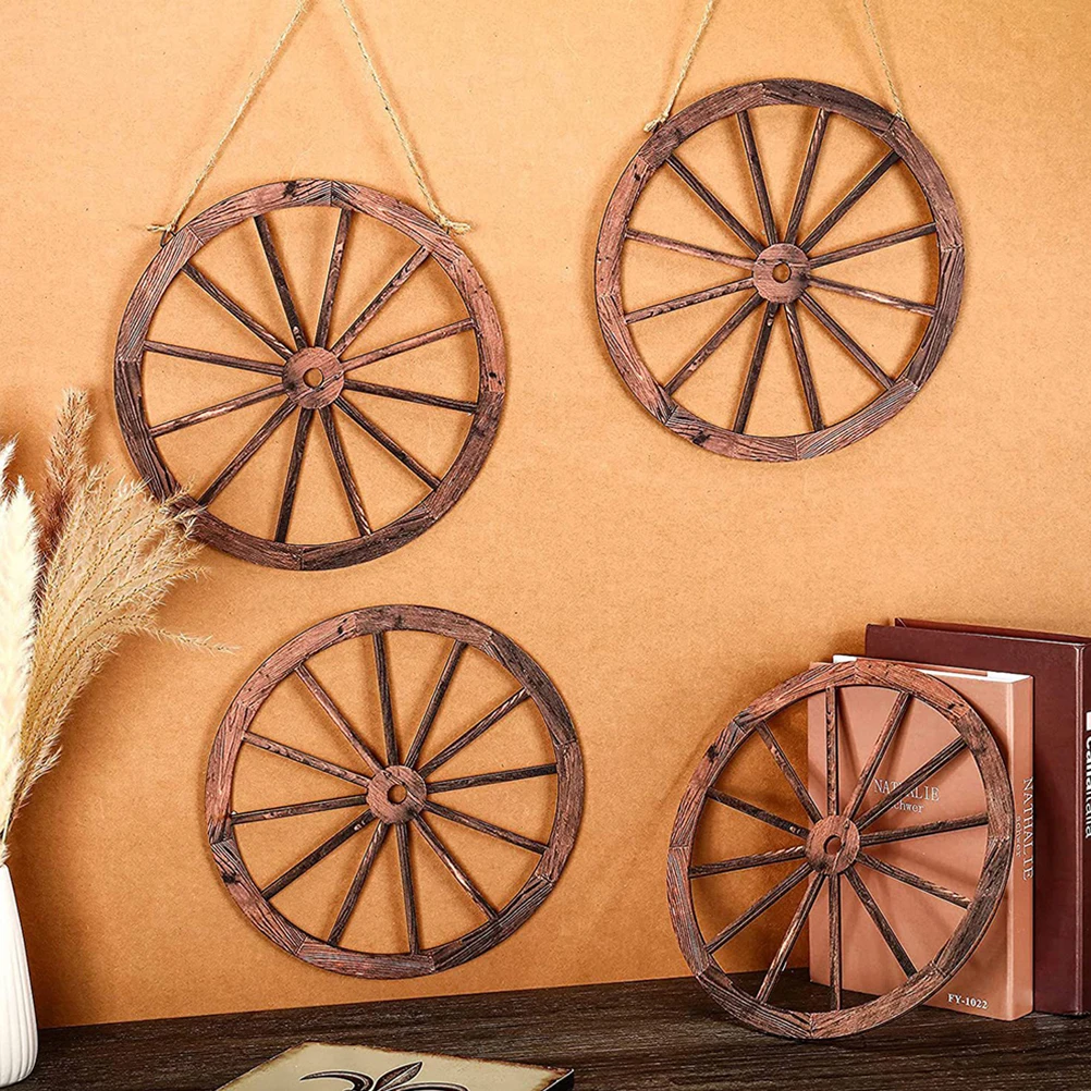 

4pcs Vintage Decor Rustic Wagon Home nament Smooth Wooden Wheel Wall Art Wall Art Frame