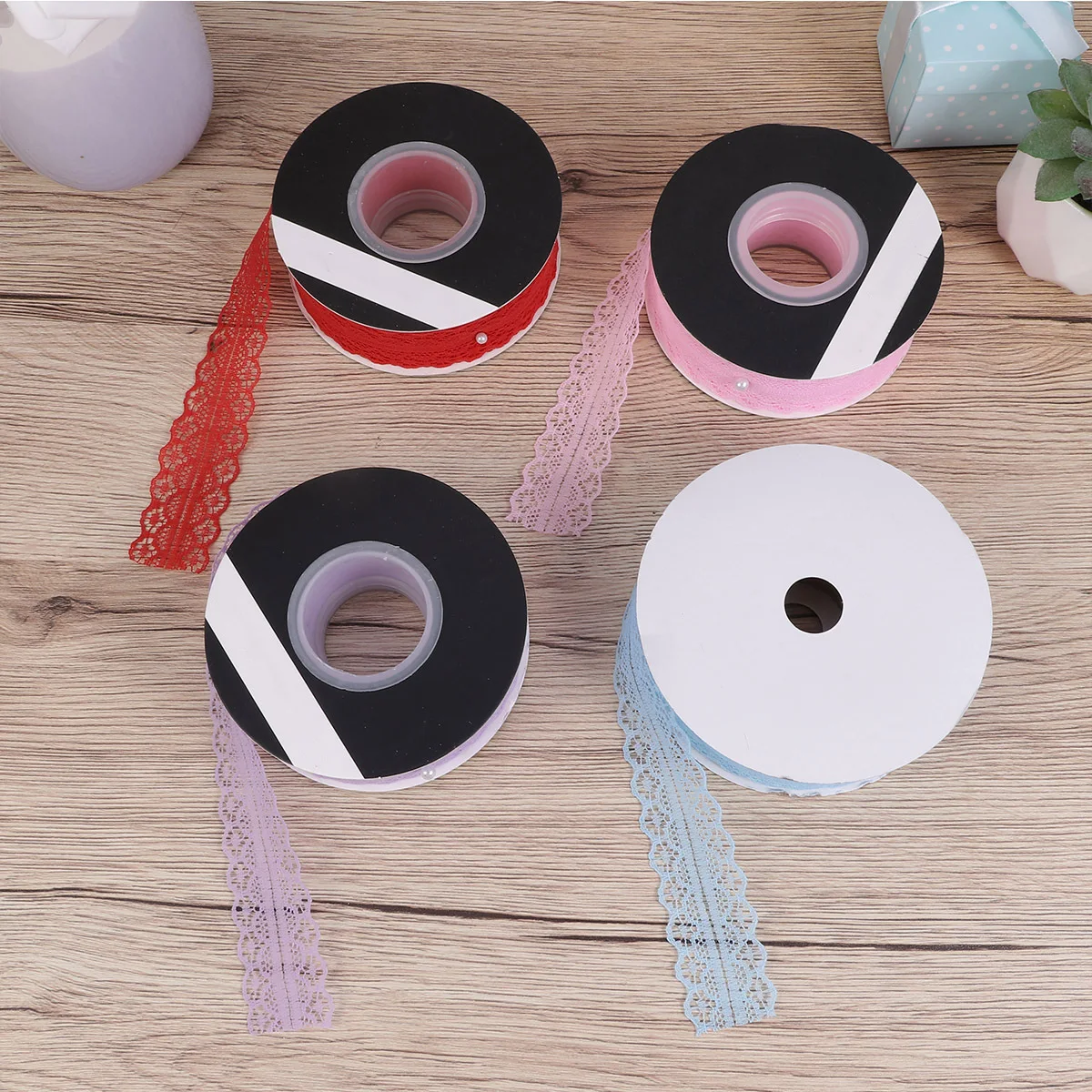 

4pcs 4 Rolls 22M Lace Trimming Ribbon Pack Diy Craft Decorative Tape For Gift Wrapping Scrapbooking Red Purple