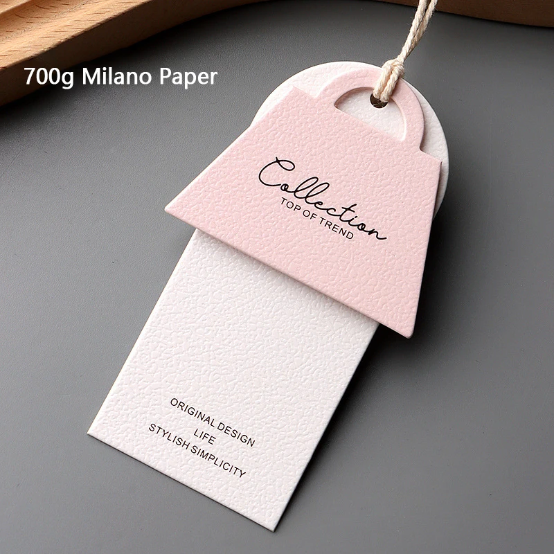 Custom Pink Premium Hang Tags Gold Stamped Logo Price Tags for Women's & Kids' Clothing Store