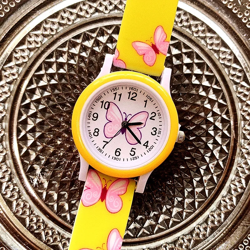 Reloj de pulsera con correa de silicona para niños, relojes de cuarzo con estampado de mariposa, bonitos dibujos animados, gelatina de caramelo, nueva moda