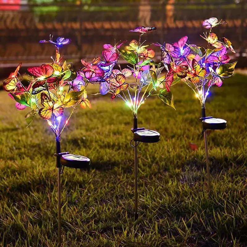LED Solar Butterfly Flower Tree Ground Mounted Light Outdoor Courtyard Garden Lawn Atmosphere Decoration Lighting Fixture