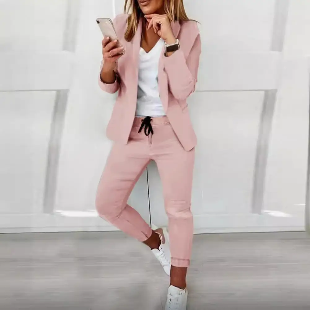 

Women Commuting Suit Elegant Women's Suit Set with Lapel Cardigan Slim Fit Trousers Formal Commute Outfit for Ladies Stylish