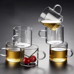 80ml/100ml/120ml Tea Cup with Handle Small Capacity Scald Resistant Water Cup High Borosilicate Glass Cup Straight 6pcs Set Cups