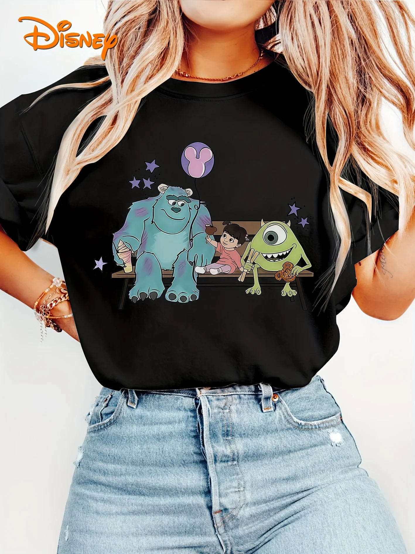 تي شيرت DISNEY Women's Monsters Inc Mike & Sulley (Boo) مرخص رسميًا بأكمام قصيرة - طباعة بالون Sulley & Mike Wazowski