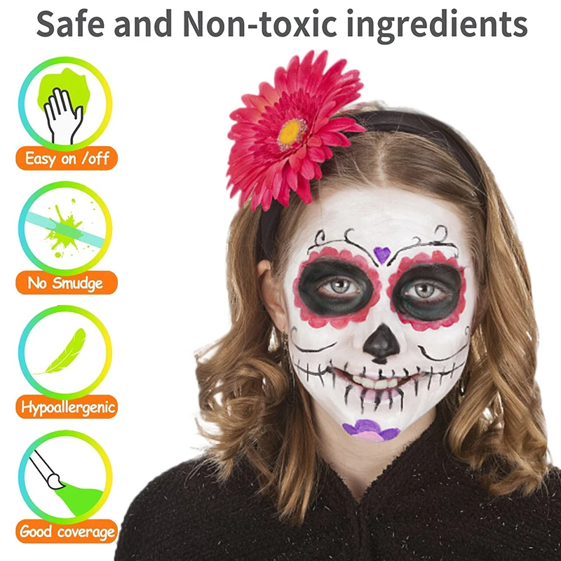 10g ボディ&フェイスペインティング - 簡単に塗って取り外し可能、非毒性、長持ちするハロウィーンメイクアップボディフェイスアート、パーティーやフェスティバル用