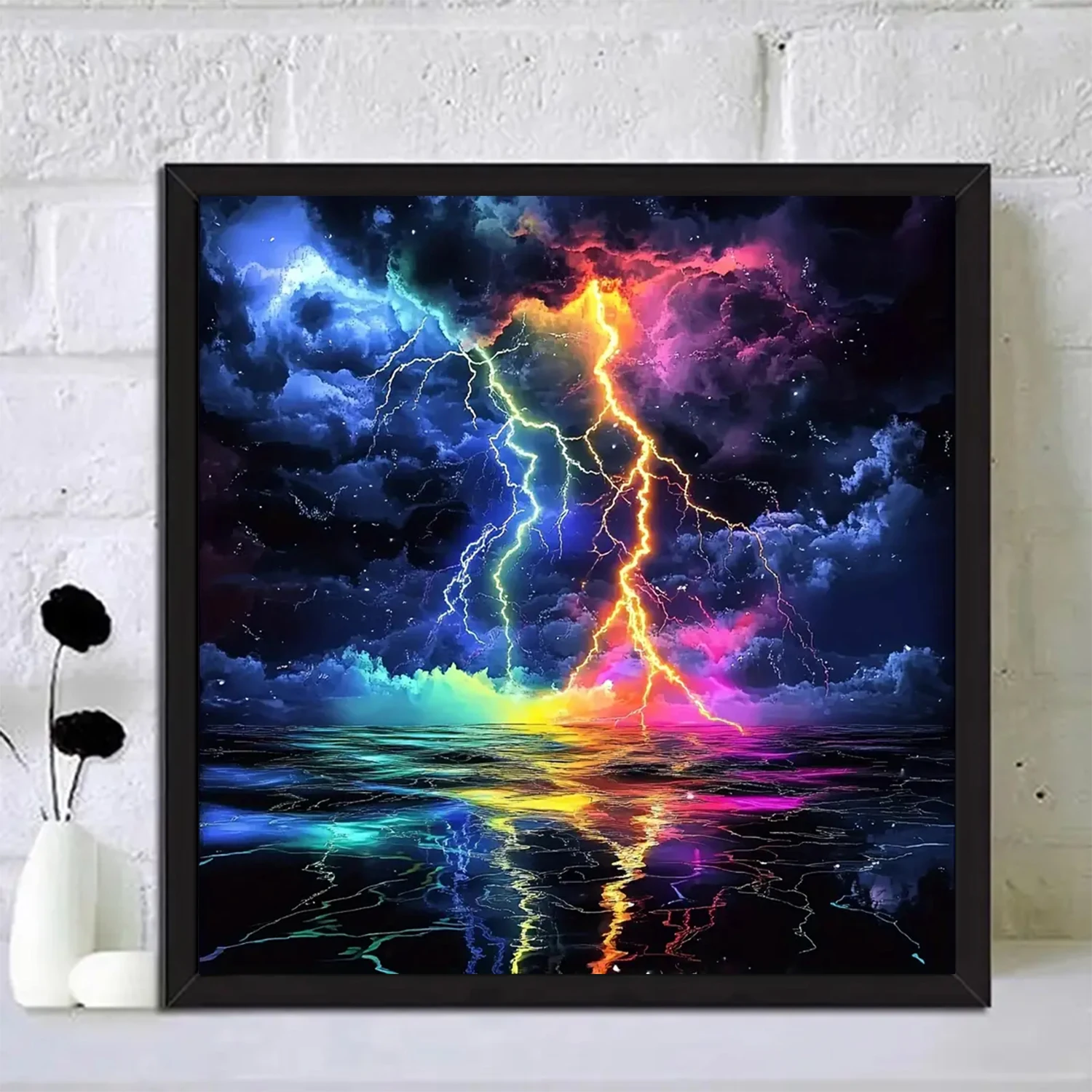 طقم طلاء ماسي بنمط خاص من البرق الملون، وفن ماسي كامل بدون إطار، وأحجام متعددة للاختيار من بينها