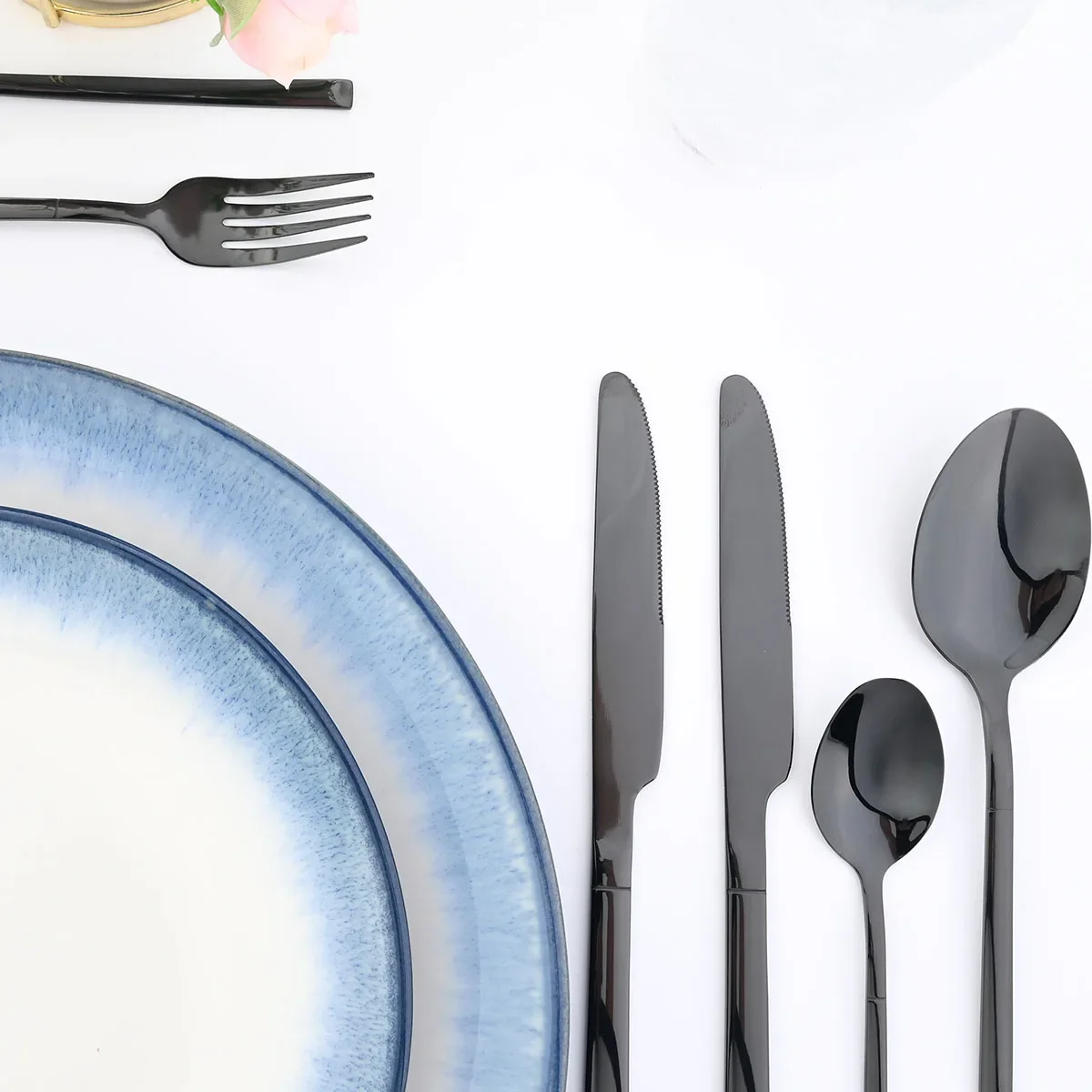 24pcs Dinnerware Sets Stainless Steel Black Tableware Set Knife Fork Spoon Flatware Set Cutlery Set Knife Fork Spoon Tea Spoon