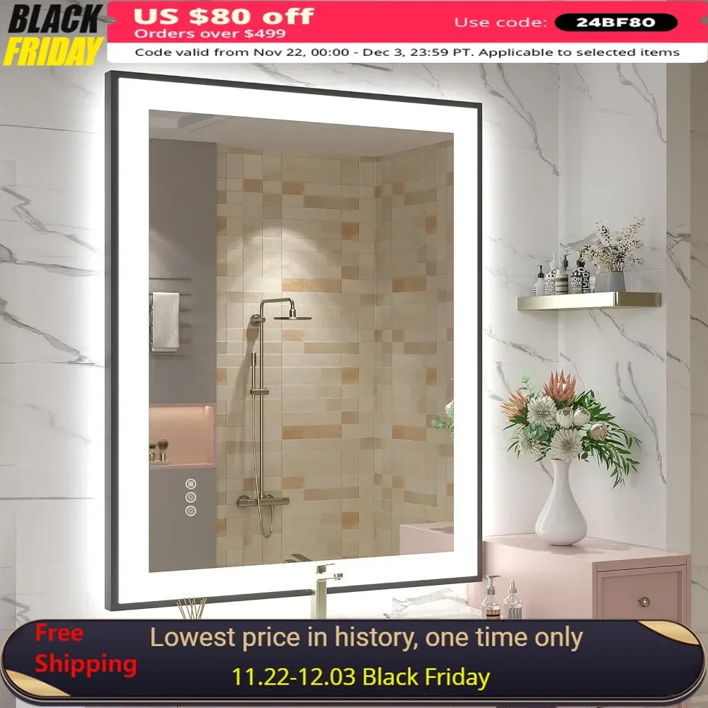 

28x36 Bathroom Mirror, Dimmable Vanity with Lights, Backlit and Front Lighted Mirror, Anti-Fog, LED Lighted Bathroom Mirror