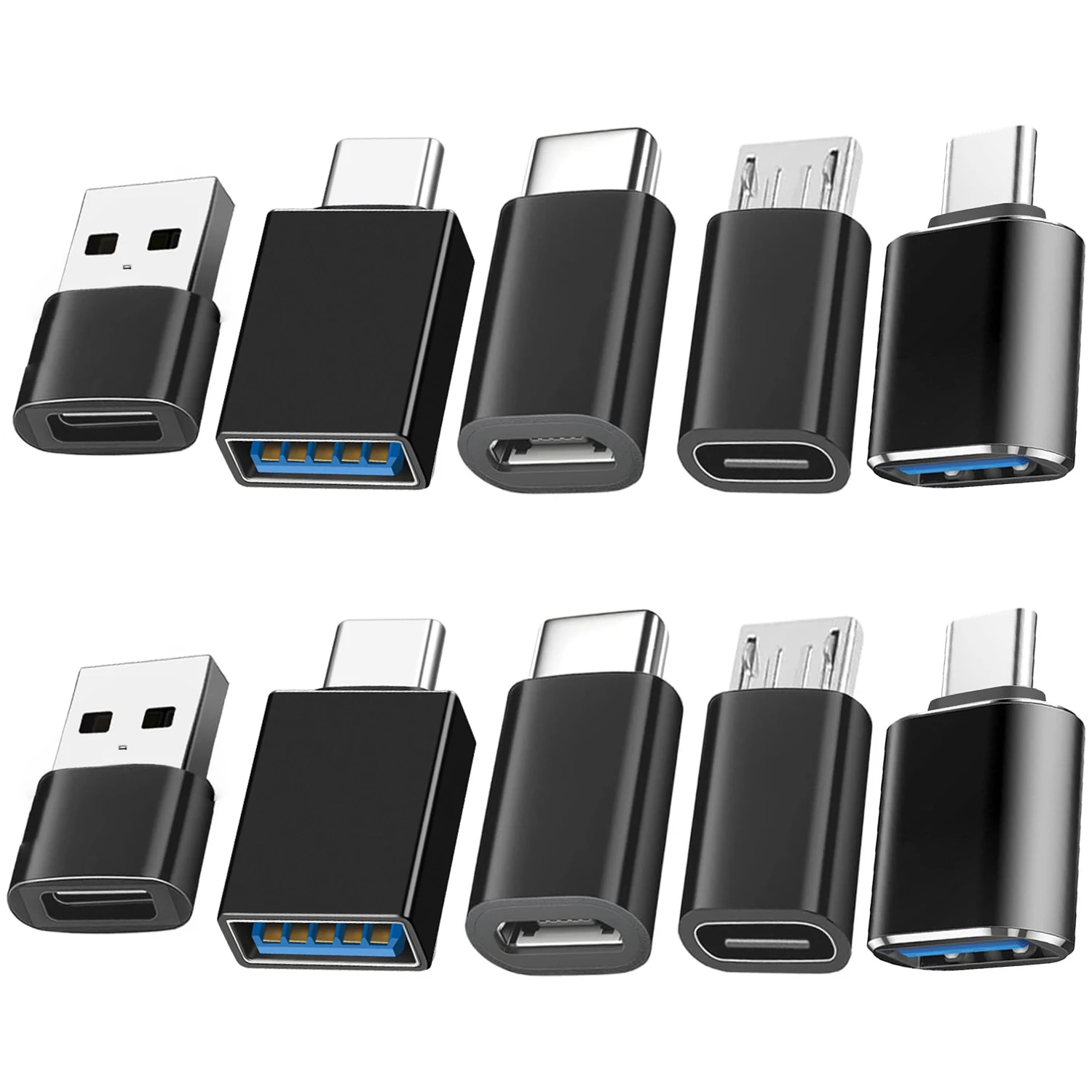 10pcs USB to USB C Adapter, USB Type C Female to USB Adapter, Micro USB to USB C Female Male Converter Connector, for Laptop Car