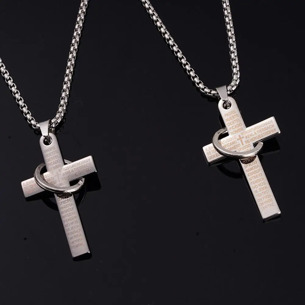 NEW High-end Retro Stainless Steel Pendant Chain Necklace For Men Women Christian Jesus Single Titanium Scripture Cross Bible Ho