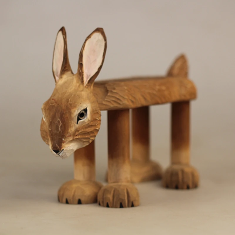 

Solid wood hand-carved cute rabbit stool decoration creative room furniture small bunny stools