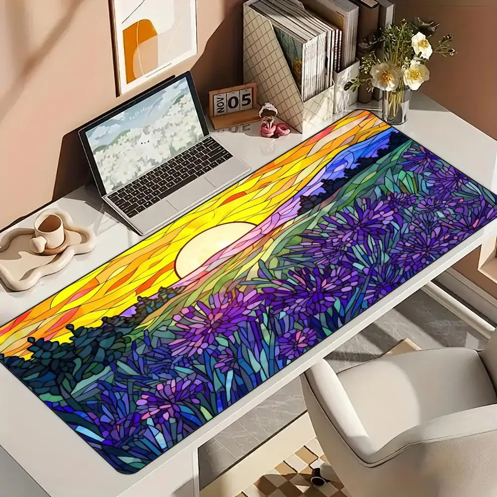 Kunstpixel stijl landschap thema Muismat Bureaumat met gestikte rand antislip rubberen basis pc-accessoires magische speelmat mauspad
