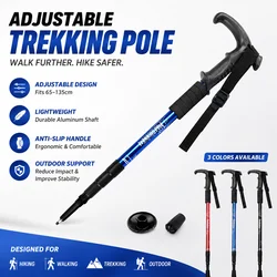 Adjustable Walking Cane Foldable Trekking Pole Lightweight Aluminum Hiking Stick Anti Slip Tip Travel Support for Senior Outdoor