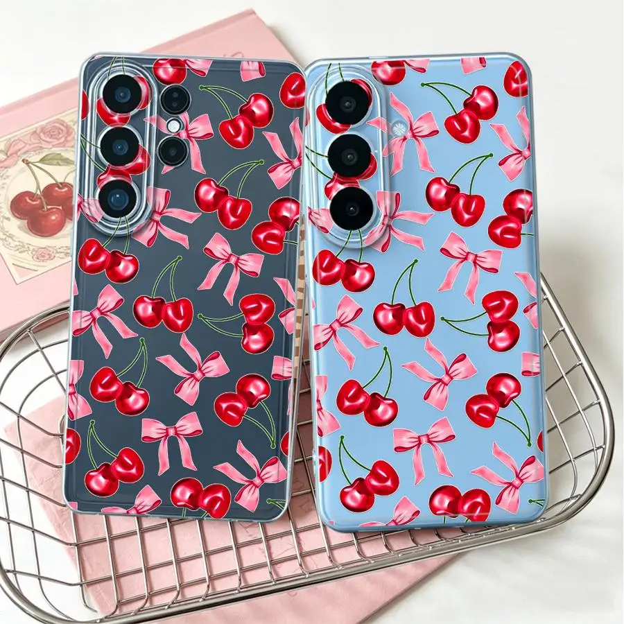 Case for Samsung Galaxy S26 Ultra Note 20 Ultra 10 S21 S25 Edge S24 S20 Plus S23 Ultra S23Ultra S22 FE Phone Cover Cherry Bow