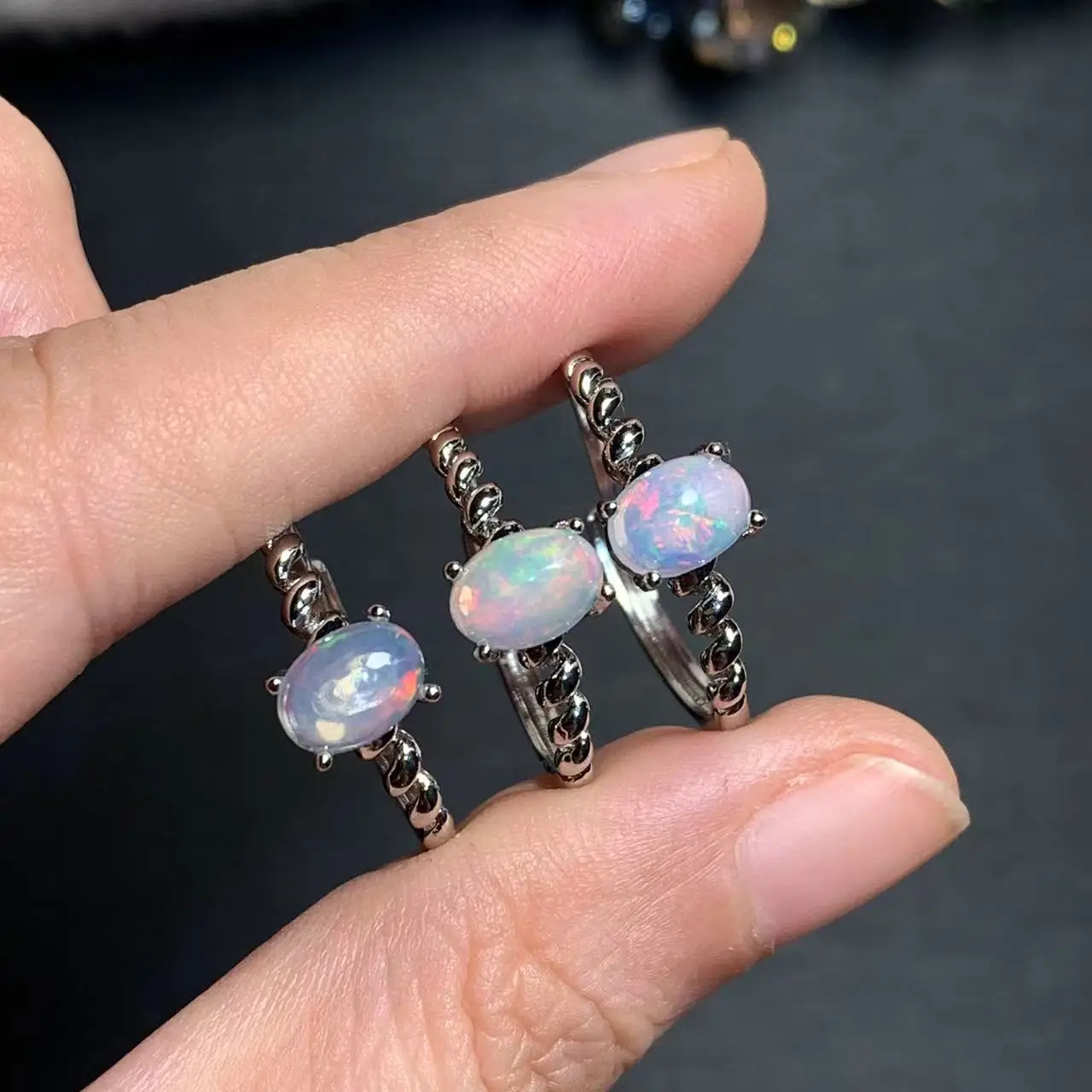 Authentic SMALL Natural Opal Ring Adjustable Female Ring Jewelry for Women Gift Wholesale High Quality Vintage Fine