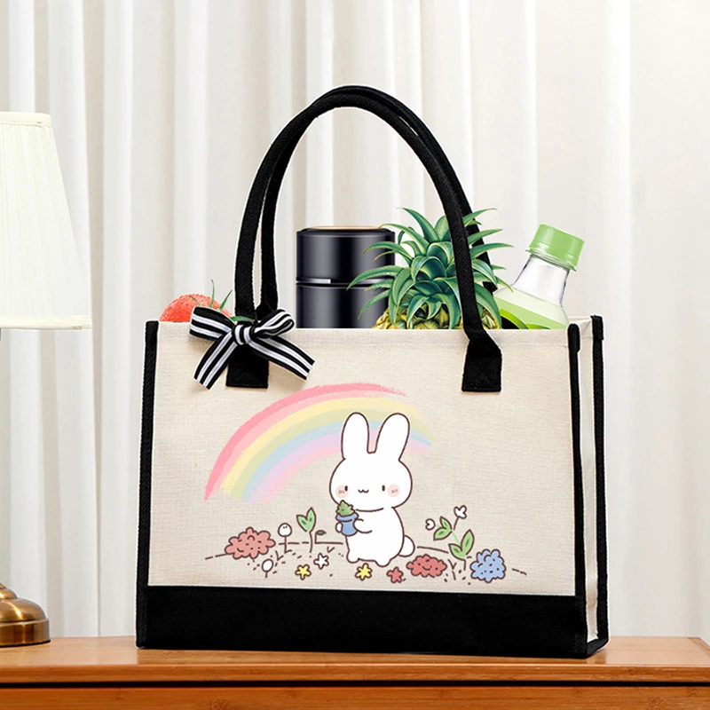 

New canvas men's handbag with large capacity bowknot decorated letter bag multi-functional handbag for daily travel use