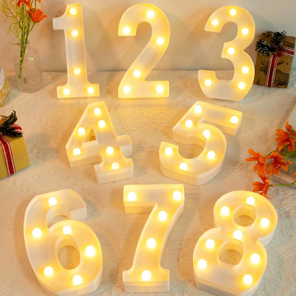 21cm Warm Light Up Mini Figure LED Night Lamp Number 0-9 Frame Digital Marquee Sign Wedding Birthday Christmas Decorations 2024