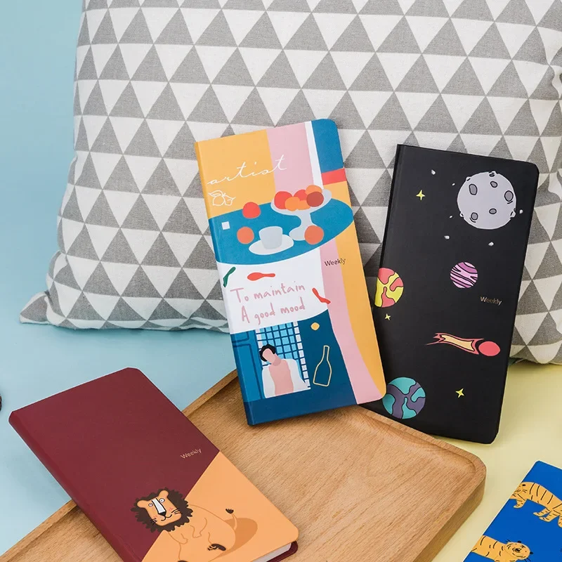 Mini Notebook Pretty Student Notepad Hardcover Weekly Study Diary Planner Cute Memo Pad for School Supplies Agenda Ledger