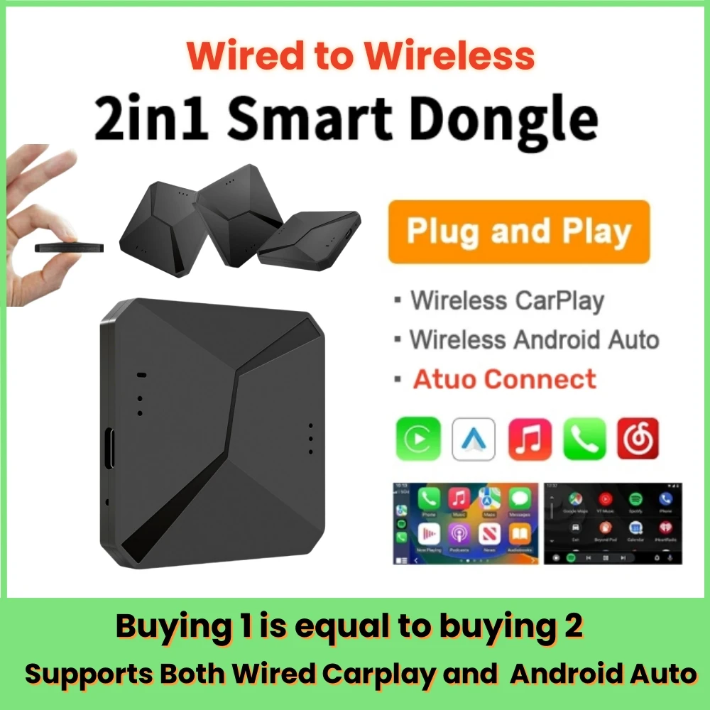 NEW Wireless CarPlay Android Auto Wireless Adapter 2 in 1 Smart Mini Box Plug And Play WiFi Fast Connect Universal For Nissan