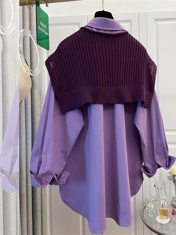 مجموعة Ele Purple Fce Cotton irt Jaet مكونة من قطعتين للسيدات بتصميم Faion بشكل جميل ومقاس عادي طويل Sve Po... #3