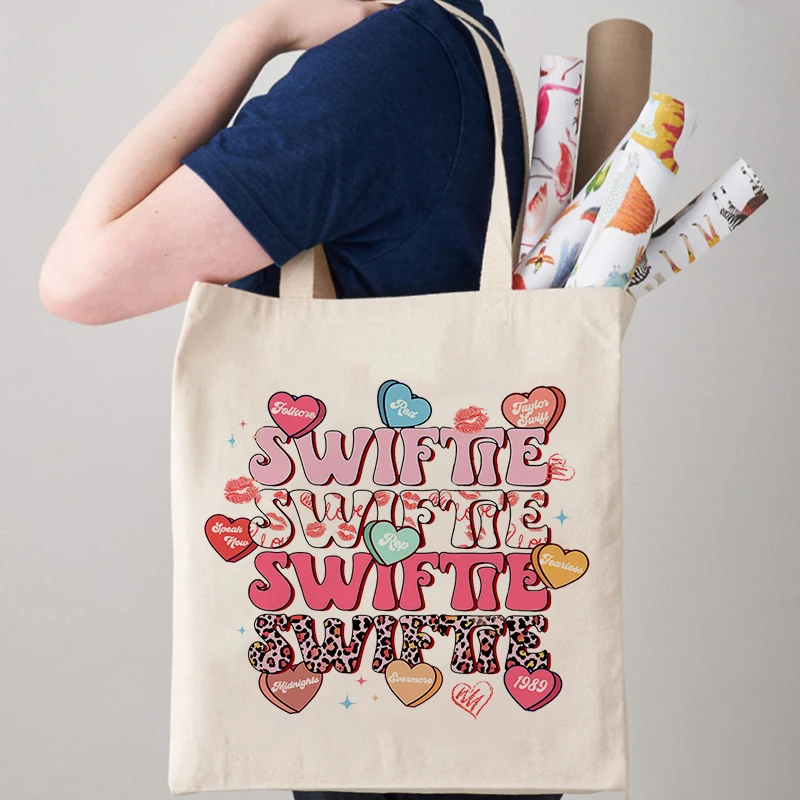 

Swiftie Print Canvas Tote Bag Eco-friendly Women Handbag Travel Storage Clutch Luggage Organizer Music Merch Music-lover Gift