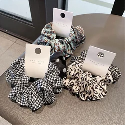 Ponytail Hair Tie Rope Women Soft Silk Stretch Elastic Hair Bands Hair Ring Leopard Plaid Elegant Scrunchies Headdress