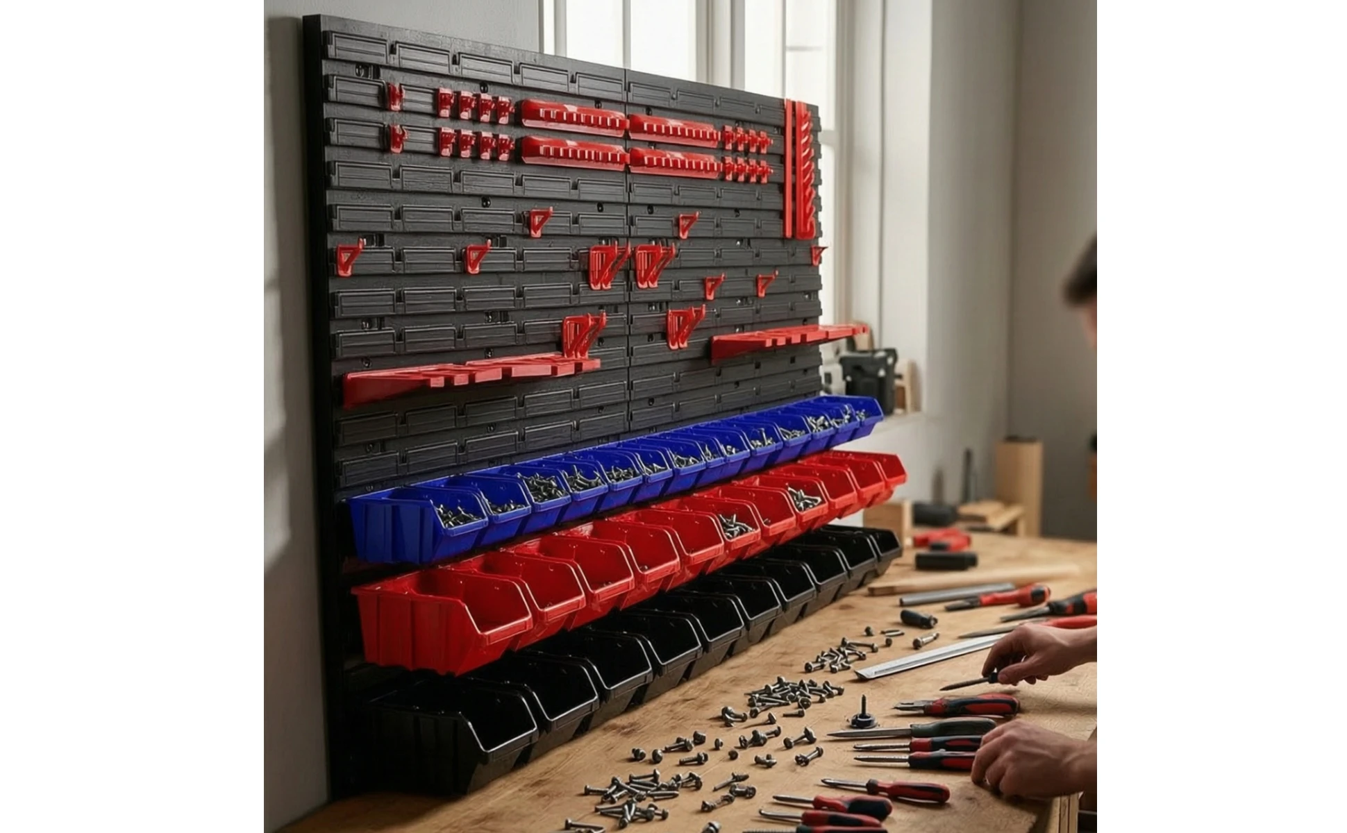 Pegboard Organizer with Bins Modular Tool Organizer Board Wall-Mounted Storage Rack with Bins Customizable for DIYers, Workshop