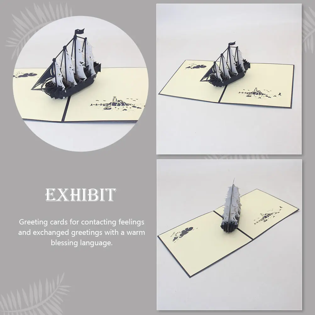 

3D Sailboat Greeting Cards Pop-Up Stylish Unique Festival Graduation Party Gift Practical Blessing Card Decorative Creative