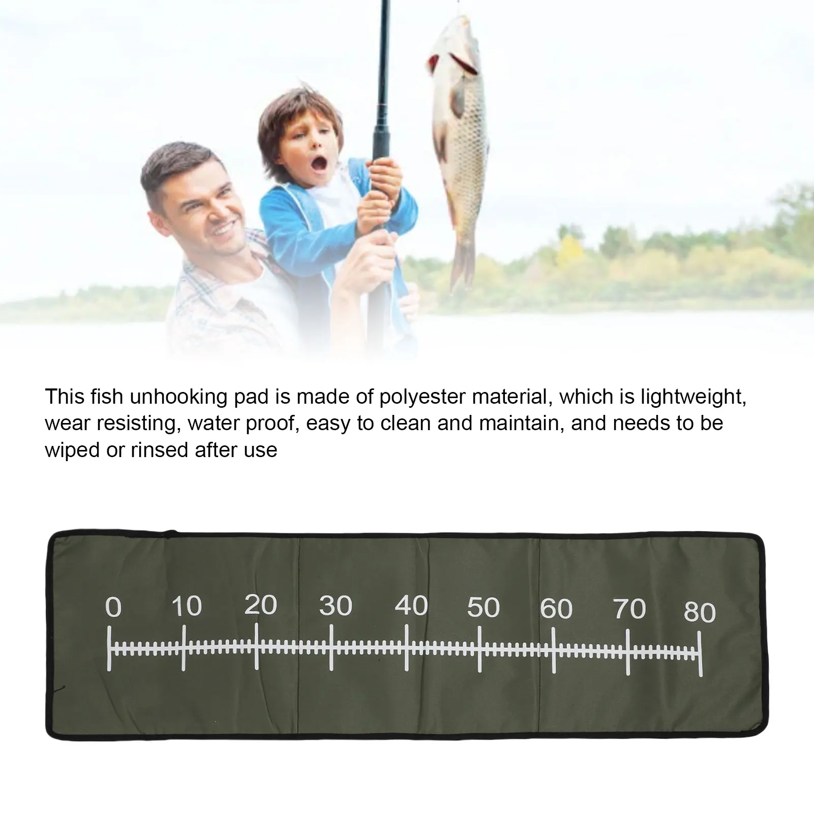 Fishing Measurement Mat Fishing Measurement Pad Foldable Portable Unhooking Mat for Fish Length Measuring Polyester Fabric Green