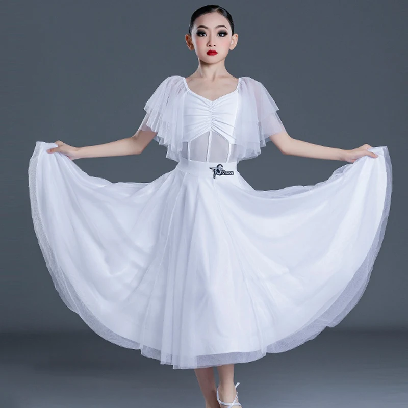 

Ballroom Dance Clothes White Dress Girls Practice Clothing Women Latin Costume Waltz Dance Dress Prom Competition Dress BL13867