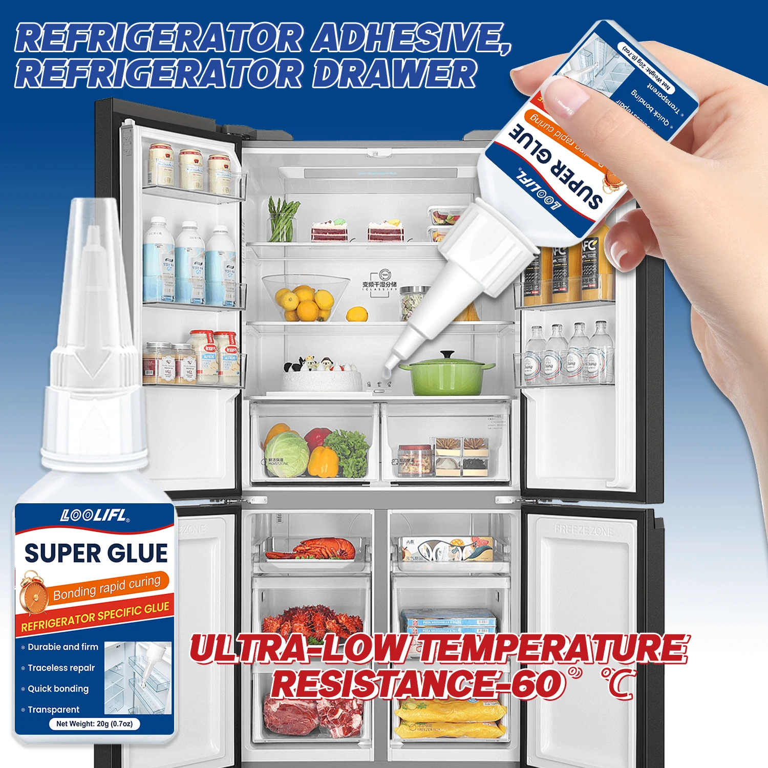 Super Glue, Cyanoacrylate Adhesive, Suitable for Refrigerators, Drawers, Metals, Plastics, Wood, Ceramics, Glass, and DIY Repair