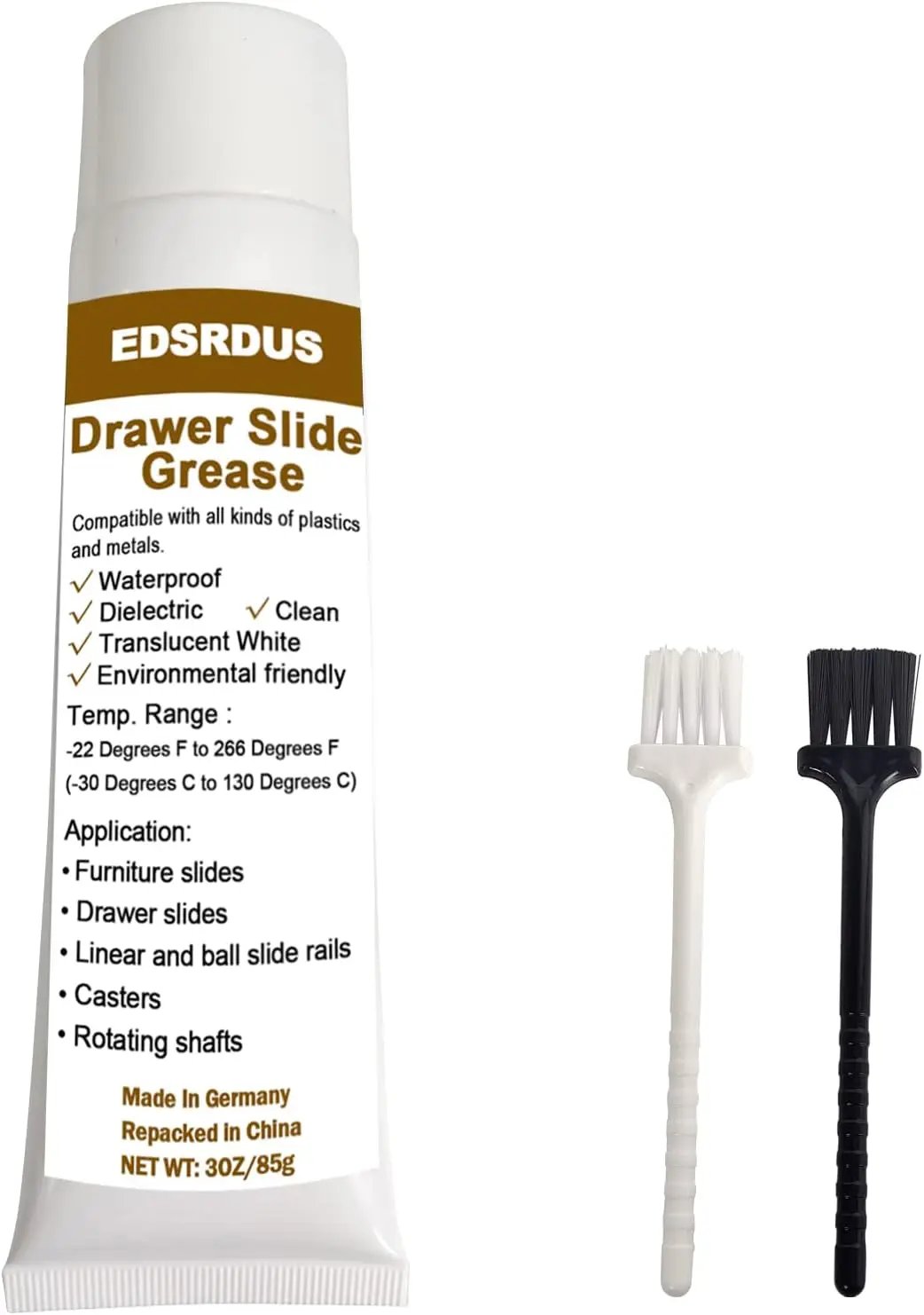 EDSRDUS Drawer Slide Grease Suitable for All Kinds of Furniture Slides with Two Brushes for Easy Use 3OZ(85g)