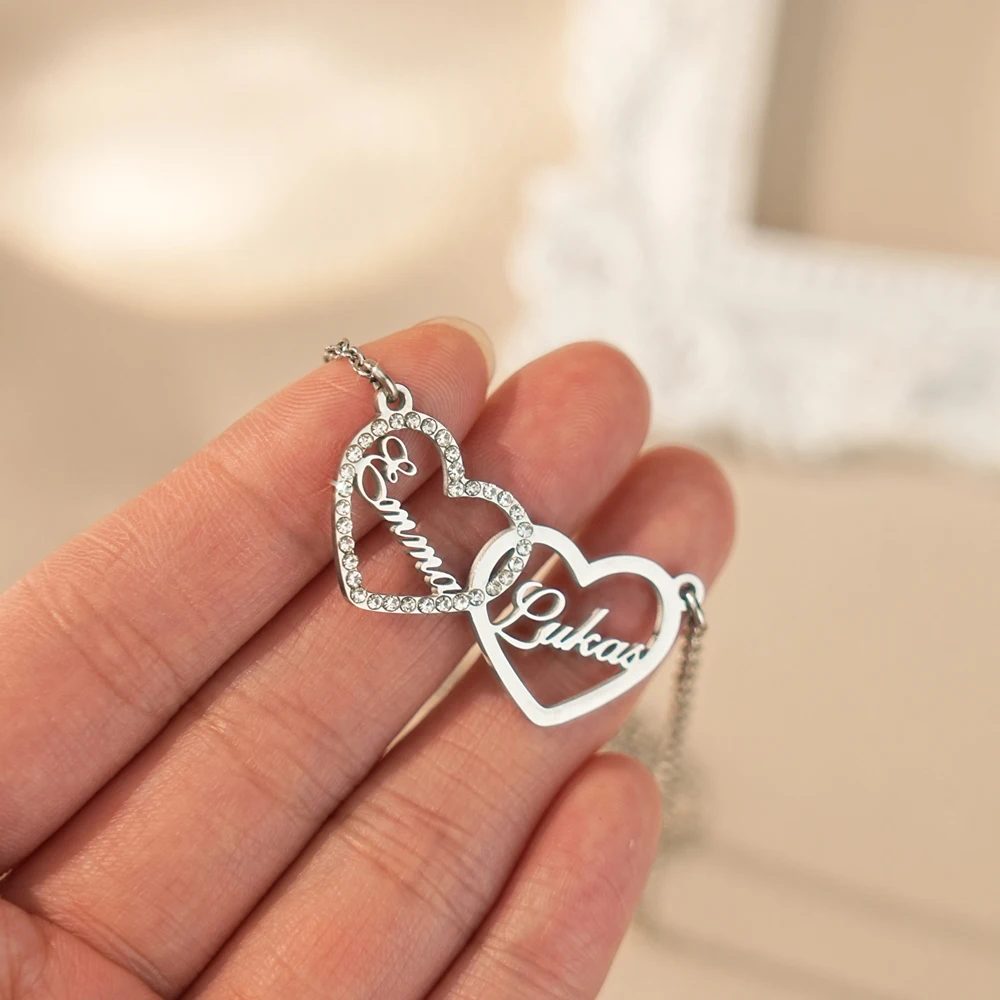 Personalized Two Names Heart Necklaces Stainless Steel Custom Letter Couple Necklace Choker Sister Jewelry Couple Necklace