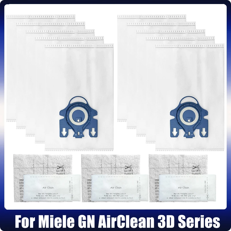 Sacchetto per la polvere Airclean GN 3D di ricambio per filtri per sacchetti della polvere per aspirapolvere serie Miele S2, S5, S8, Classic C1, C2,