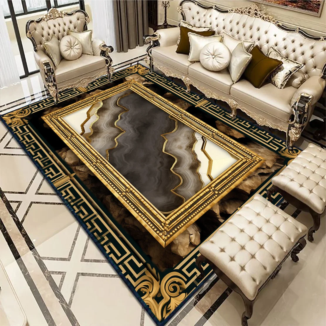 Carpets for Living Room European Classical Black Abstract Decor Carpet Luxury Bedroom Large Area Floor Mat Washable Non-slip Rug